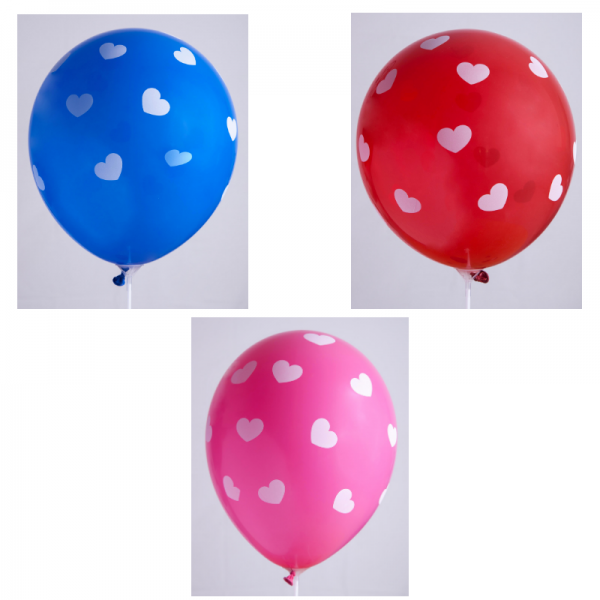 Ballons 12'' - Imprimé Coeur assortis - Sachet de 100